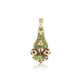 Yellow Gold Diamond And Multi-Gemstones Bell Pendant